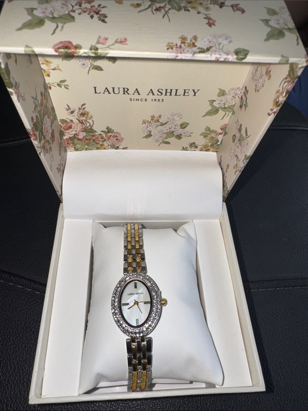 Laura Ashley Gold and Silver Crystal Oval Ladies Watch